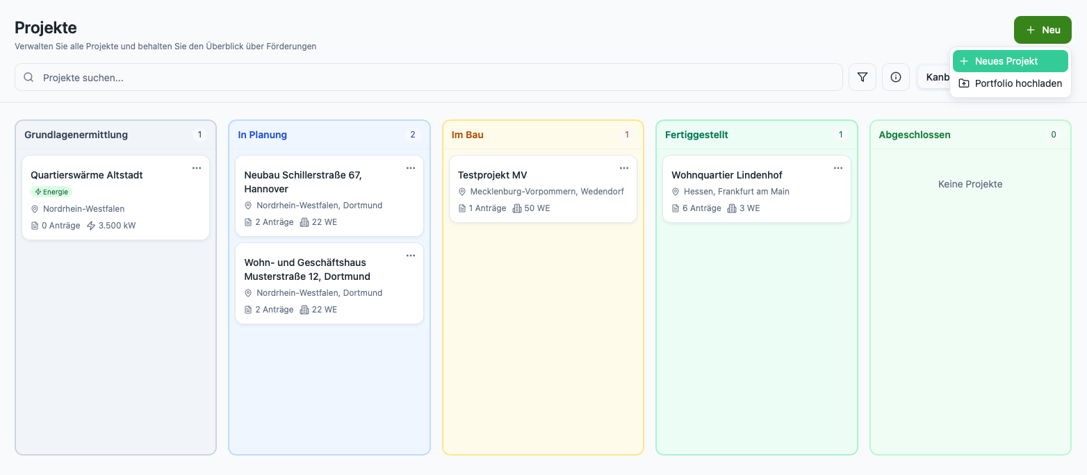 Projektübersicht als Kanban-Board